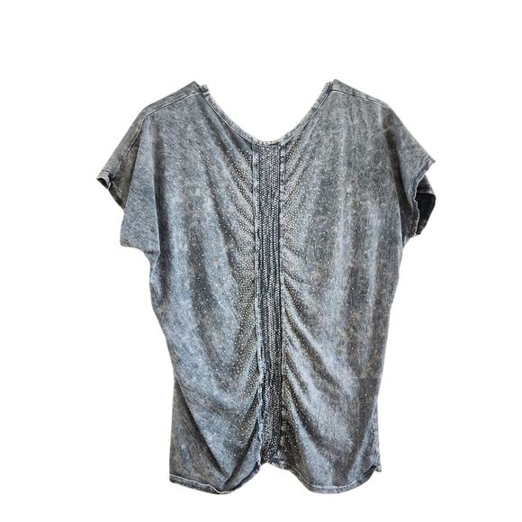 Vocal Gray Mineral Wash Short Sleeve Bedazzled Rhinestone Y2K Top Size Large - Picture 2 of 9